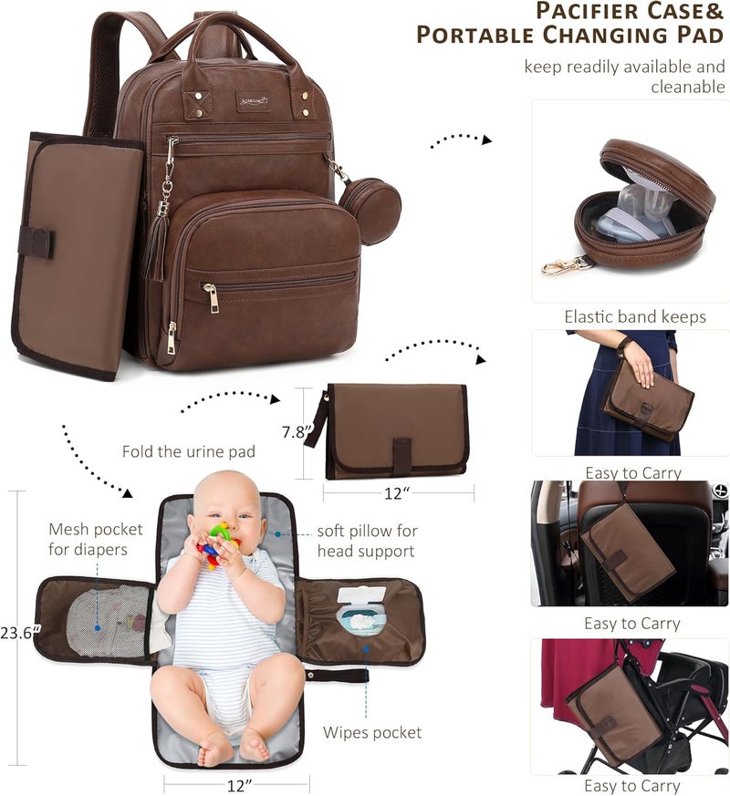 ROSEGIN Premium Vegan Leather Diaper Bag Backpack with Waterproof Changing Pad, Reinforced Zippers & Odor-Free,20 Pockets Pro Organizer, Fits 15.6" Laptop, Stroller Straps, Baby Bag for Mom,Dark Brown - Image 4